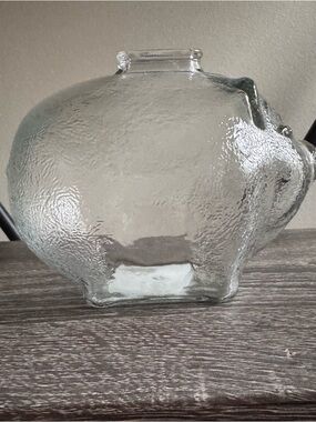 Clear Textured Glass Piggy Bank  - Transparent